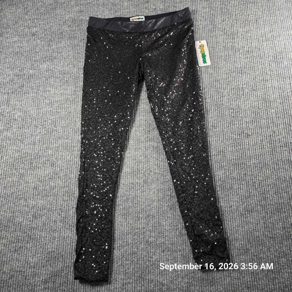 Tipsy Elves Womens Black Sequin Leggings Shiny Party Festival Pants Size Medium